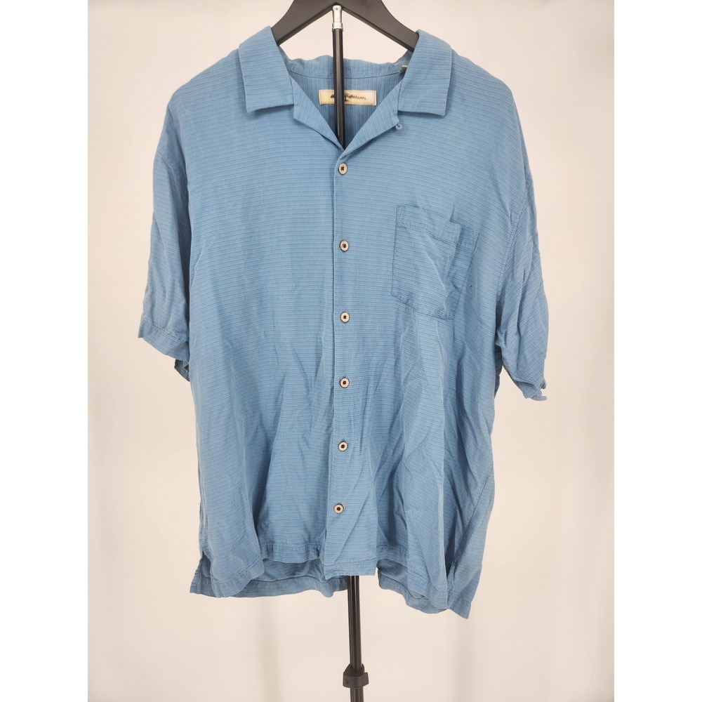 Tommy Bahama Mens XL Light Blue 100% Silk Ribbed Short Sleeve‎ Camp Shirt